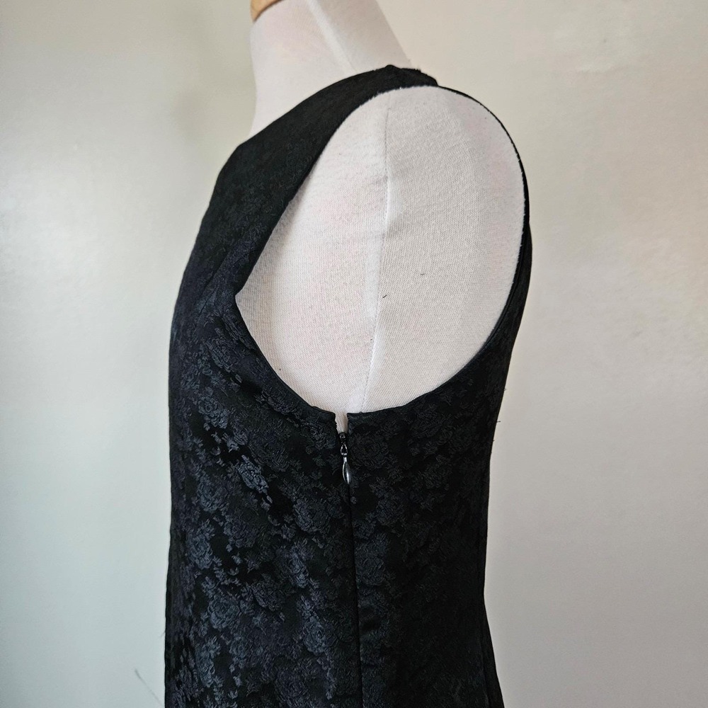 Vintage 90s Black Floral Brocade Evening Cocktail Dress Gown Back Cutouts M - Picture 4 of 7